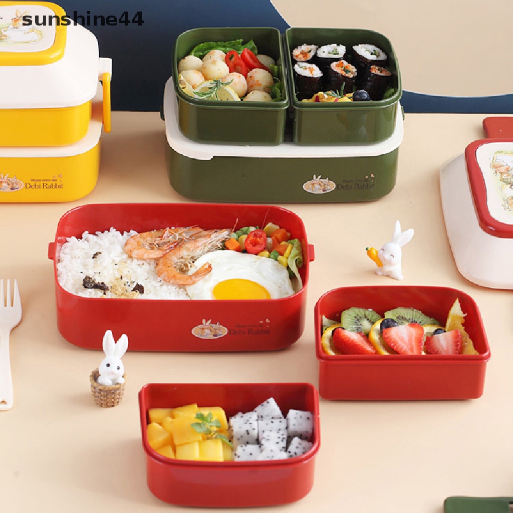 Sunshine Kotak Makan Bento Portable Bahan Plastik Untuk Anak Sekolah / Piknik