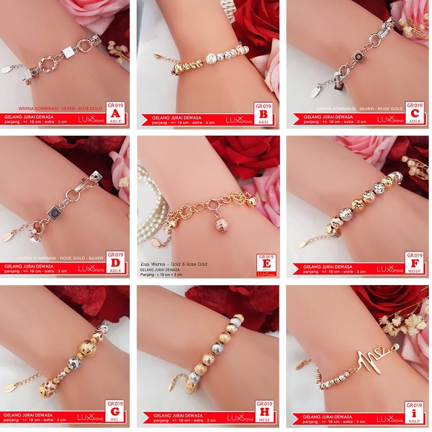 GR 019 Gelang Tangan Wanita Tiga Warna Permata Zirkon Perhiasan Lapis Emas Imitasi Gelang Silver Kom