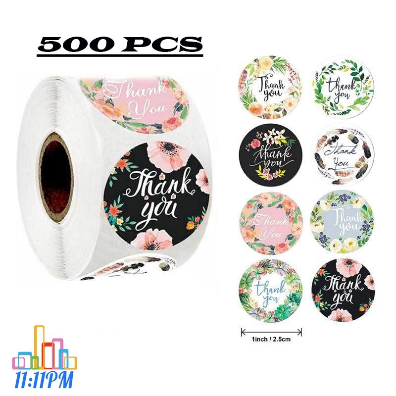 1 roll (500 pcs) Stiker Label Tulisan Thank You