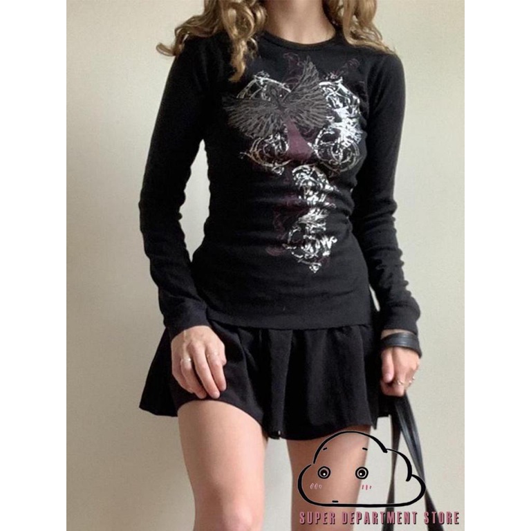 SUPER-Women Y2K Retro Print Dark Academia T Shirts