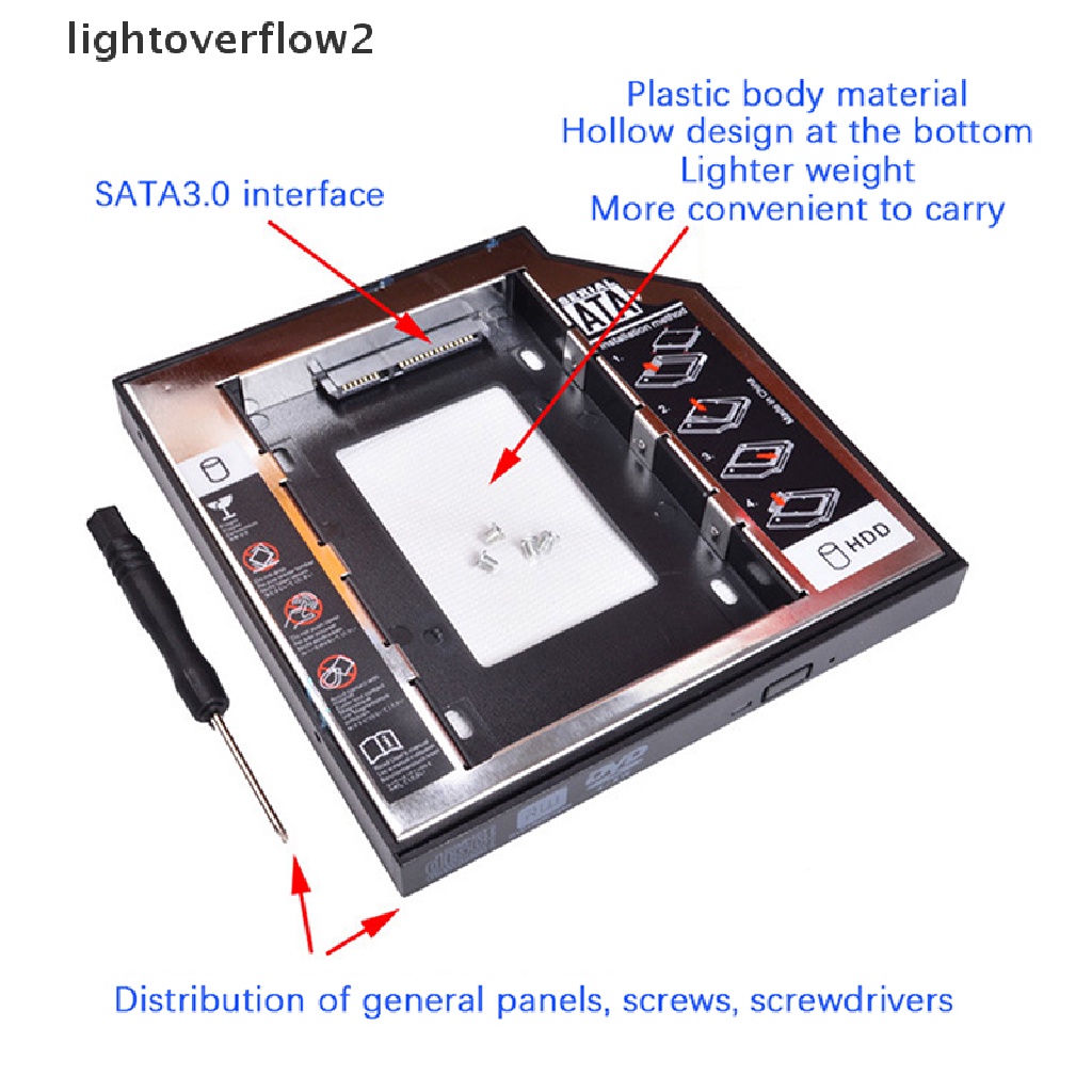 (lightoverflow2) Caddy Hardisk HDD SSD SATA 2nd 9.5mm Universal Untuk CD / DVD-ROM Optical Bay