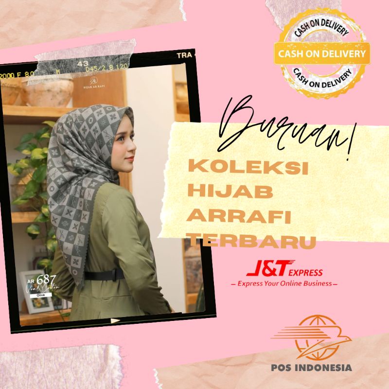 AR 687 KERUDUNG JILBAB HIJAB SEGIEMPAT MOTIF VOAL ARRAFI TERBARU TERLARIS TERHITS 2022 ORI