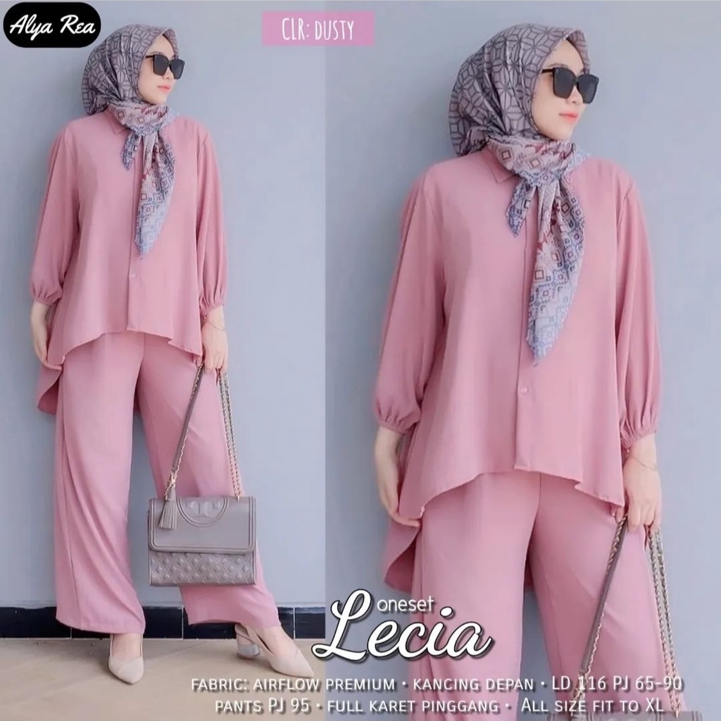 Ramdan Collection - Lecia One Set Crinkle Wanita Kekinian Model Penguin Korean Style Fashion Muslim Baju Setelan Wanita Import Jumbo