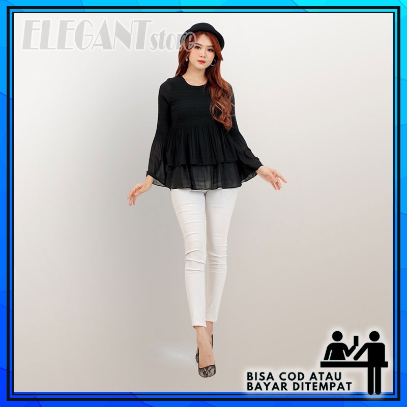 Blouse bluse sifon fashion atasan lengan panjang wanita import korea korean style putih merah orange