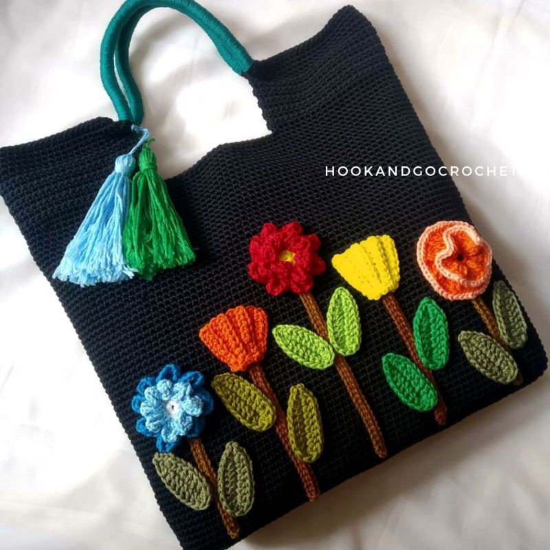 tas rajut kekinian / korean totebag flowery / totebag rajut