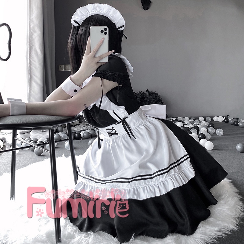 【Fumirie】 Ready Costume Maid Cosplay Kostum Pelayan Pembantu Lolita Dress Kawaii Set Lengkap Include Bando dan Aksesoris Lainnya