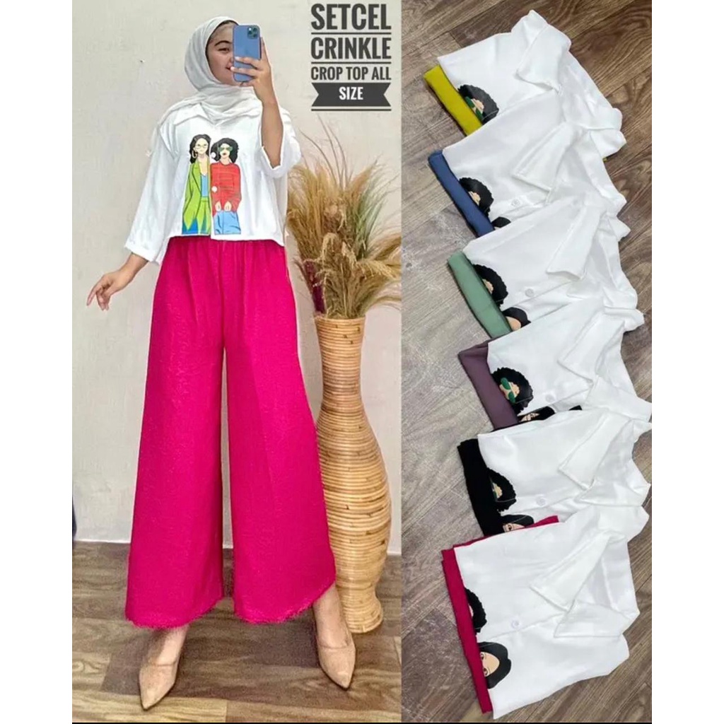 ANIME SET CROP CRINKLE SABLON LD 110 // SETELAN KEMEJA CRINKLE SABLON // SETELAN POLOS CRINKLE // ON