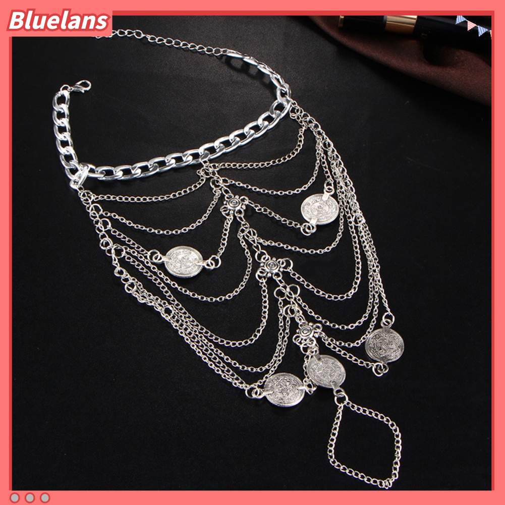 Bluelans Gelang Kaki Rantai Banyak Lapis Aksen Koin Rumbai Bahan Logam Gaya Bohemia Untuk Wanita