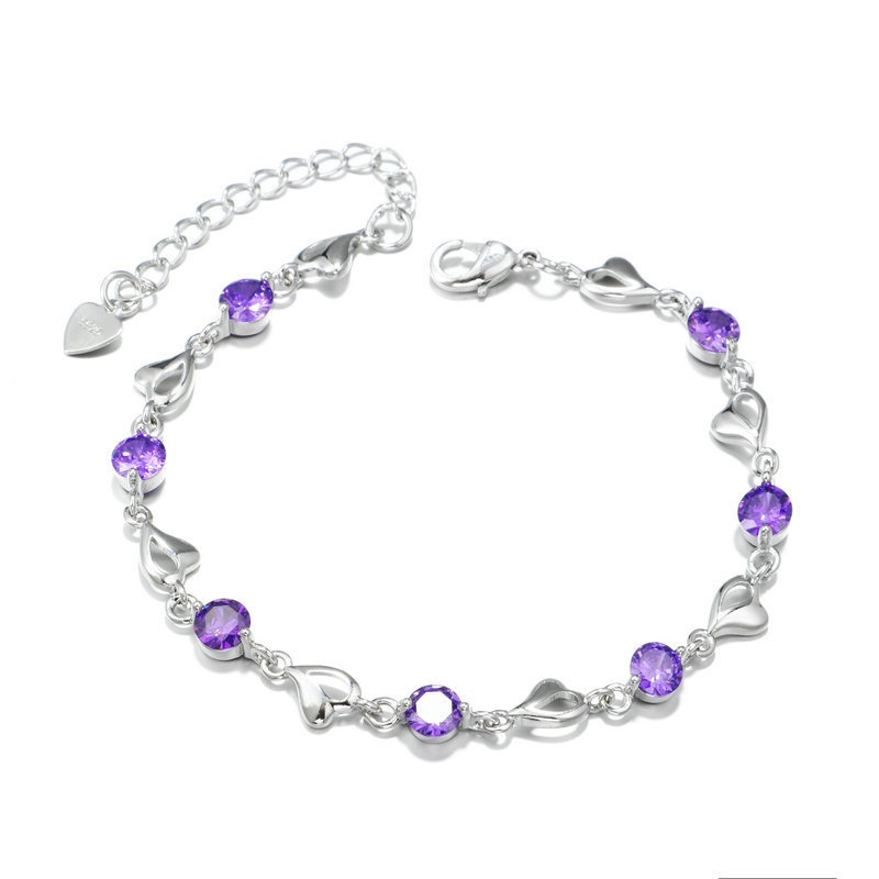 Gelang 925 Sterling Silver Aksen Zirconia Putih Untuk Wanita