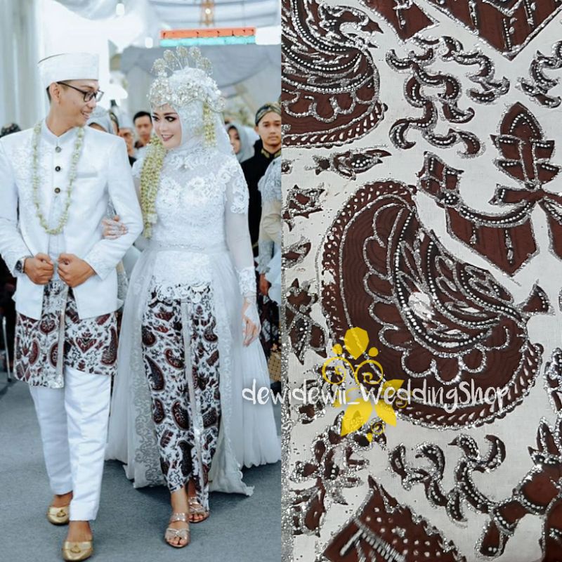 [Sepasang] Jarik Pengantin Prodo - Motif Lengkap || Dasar Coklat &amp; Putih