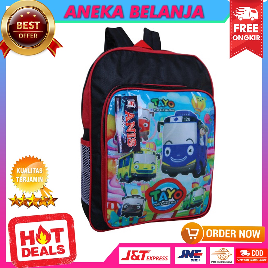 Tas Ransel Bahu Anak Sekolah  / Tas Gendong Karakter Little Bus Merah Tebal Kuat Backpack Anak Cowok Paud TK SD Lucu Keren Harga Temurah Terlaris Berkualitas