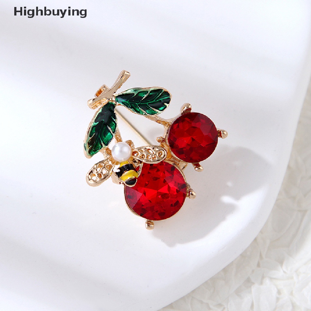 Bros Pin Enamel Bentuk Buah Cherry Aksen Kristal Merah Gaya Klasik Kasual Untuk Wanita Glory