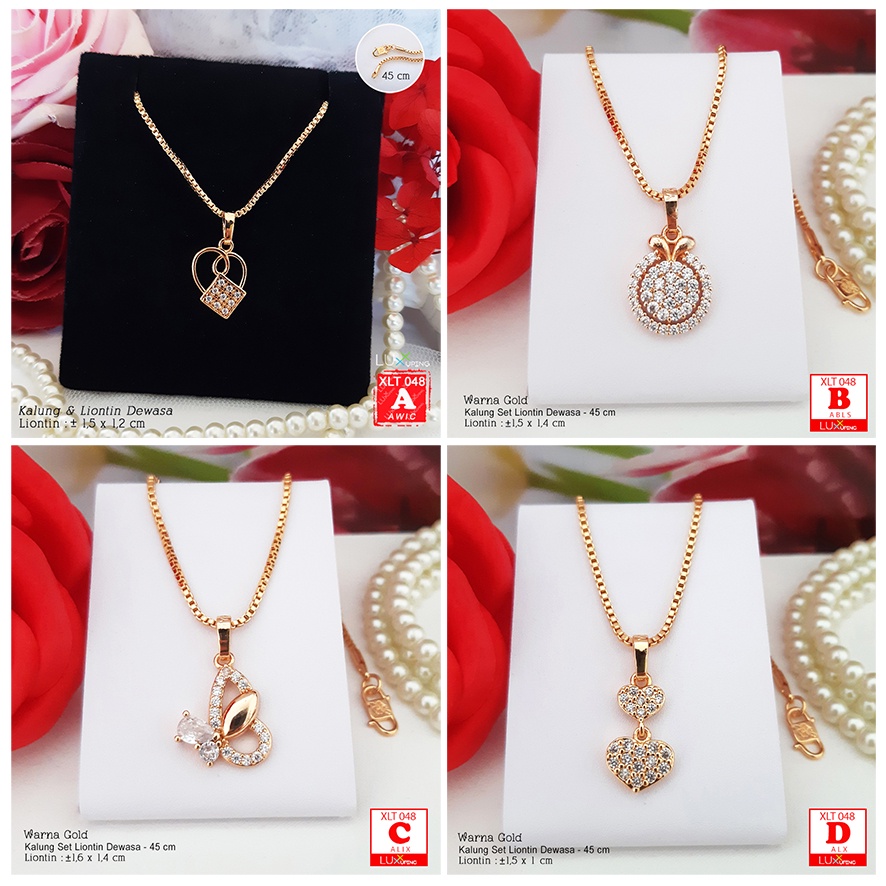 XLT 048  Kalung Set Liontin Permata Zirkon Perhiasan Lapis Emas Awet Tidak Mudah Luntur Liontin Xuping Dewasa Model Kupu Mahkota Crown Luxx Xuping