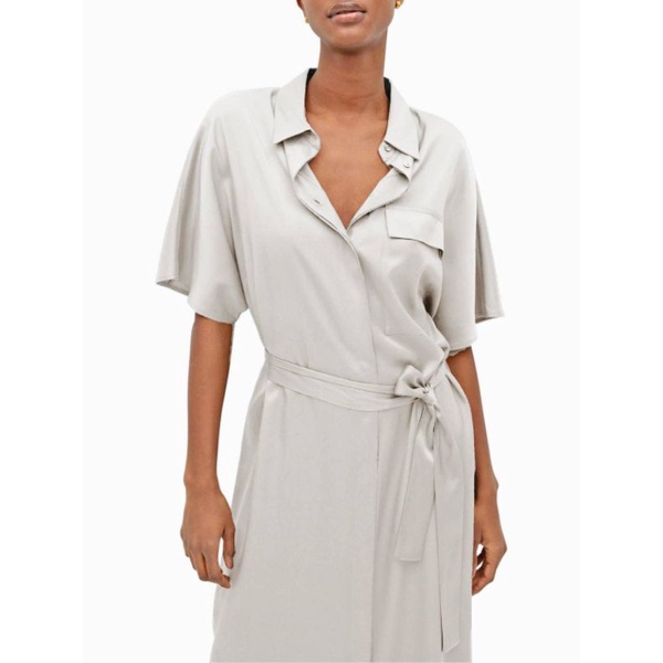 MNG belted silk midi shirt dress