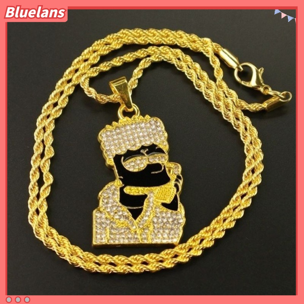 Bluelans Hip Hop Men Rhinestone Cartoon Simpson Pendant Necklace Twist Chain Jewelry Gift