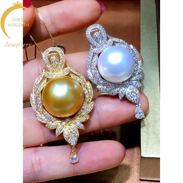 Goldkingdom Fashion Perhiasan Emas Asli Kadar 375 Bangkok Aksesoris Ready Stock Mewah Tinggi Set Perhiasan Nanyang Besar Mutiara Liontin Mewah Penuh Manik-Manik Emas Perak Kalung Perempuan