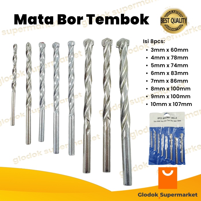 Mata Bor Tembok Beton Besi Set 3mm - 10mm 8pcs Masonry Drill Bit