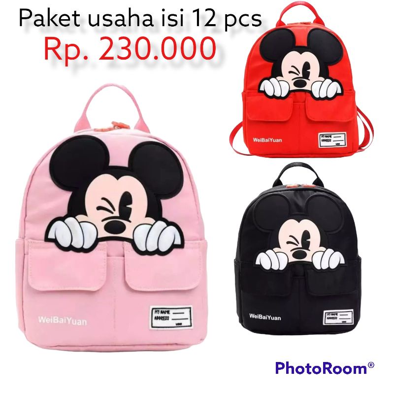 Paket Usaha!! Tas Ransel mickey Mouse isi 12 pcs 3 warna