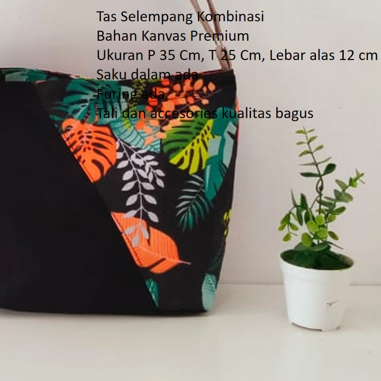 TAS SELEMPANG KANVAS SLINGBAG KANVAS MOTIF MONFIS HITAM. RIENS COLLECTIONS