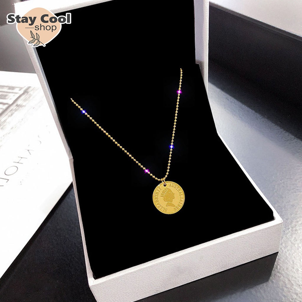 Kalung Rantai Coin Titanium Wanita Asli Ori / Kalung Titanium Wanita Anti Karat / Kalung Liontin Bulat Wanita Asli / Kalung titanium import