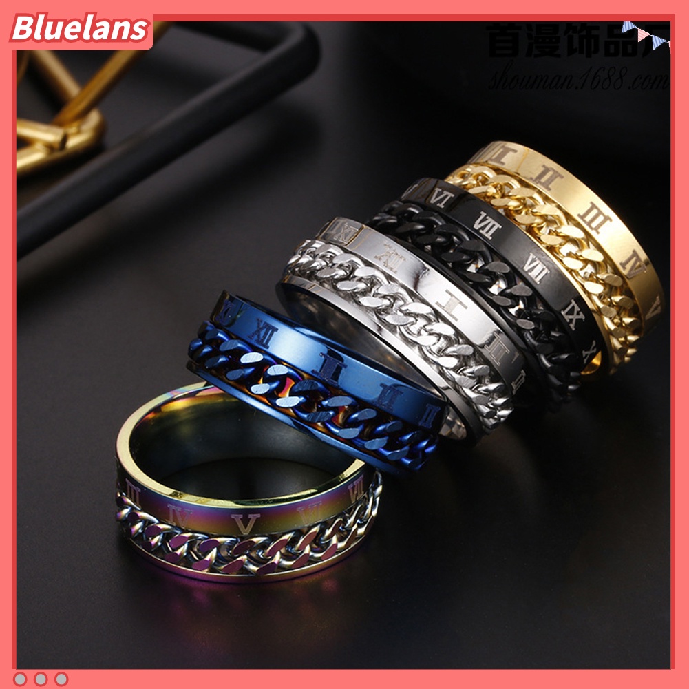 Bluelans Unisex Fashion Titanium Steel Roman Numerals Twist Chain Ring Party Jewelry Gift