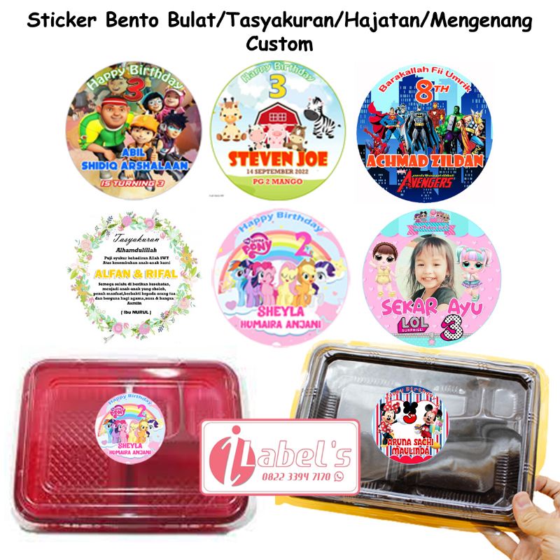 

Sticker Nasi bentuk bulat/isi 30/Ulang tahun/Hajatan/Syukuran/Aqiqah/Free Desain