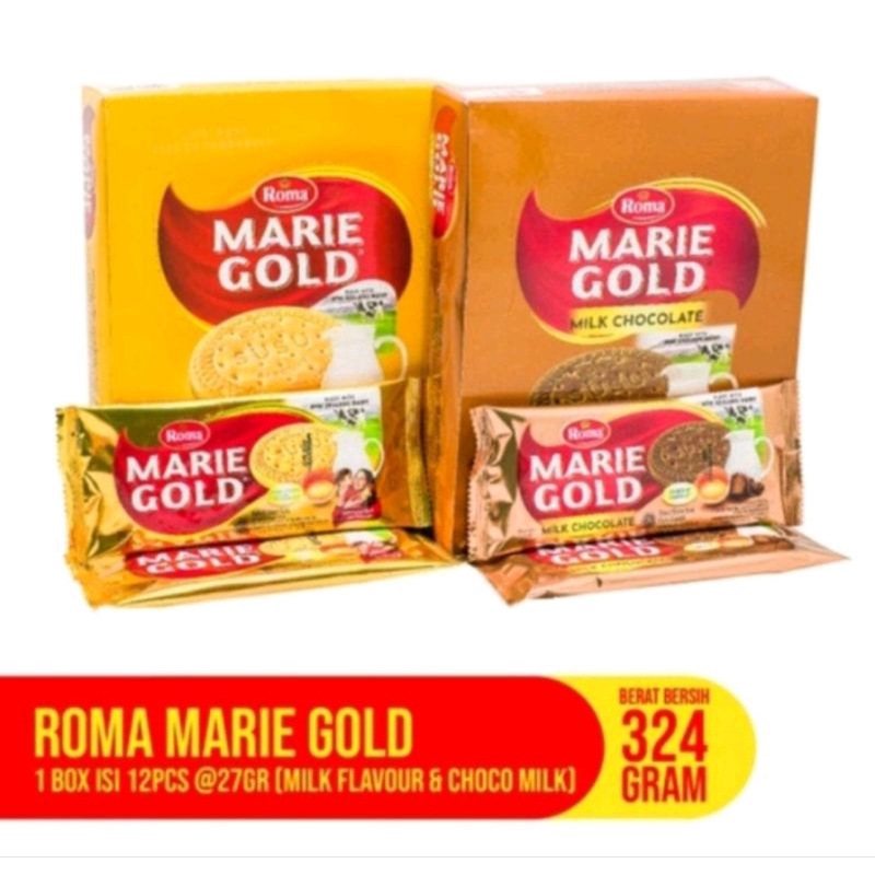 

Roma marie gold 1 box isi 12 sachet @ 27 gram