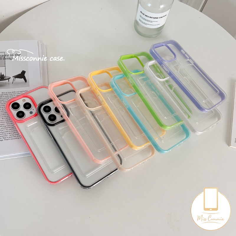 3in1 Soft Case Holder Kartu Kredit Warna Macaron Untuk iPhone 11 7Plus 8Plus XR 14 13 12 11 Pro MAX 6 6S 7 8 Plus X XS MAX SE 2020