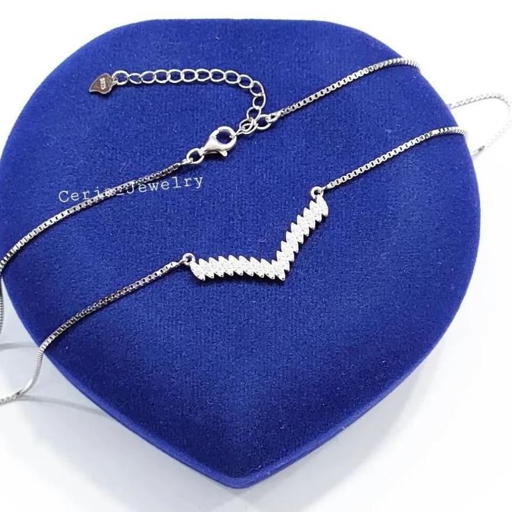 Terbaru.. Kalung Perak Asli Silver Wanita 925 Lapis Emas Putih Model Kalung Fuji Permata / Kalung Fu