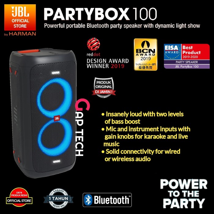 Jbl Partybox 100 / Partybox100 Portable Bluetooth Speaker Original Murah Promo