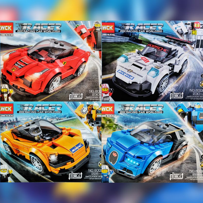 mainan bricks car MOBIL + orang nascar ferrari bugatti nissan skyline mclaren montir formula tamiya 