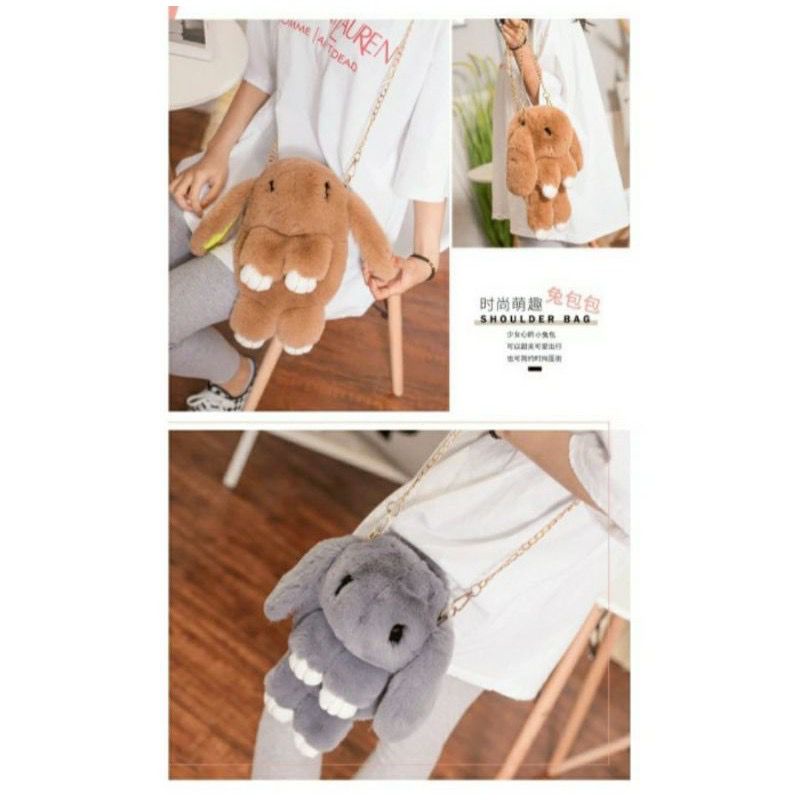 ❤❤ Tas Selempang Wanita Bulu Boneka Sleeping Rabbit KELINCI BOBO Imut Lucu Gemoy Lembut Halus Import Fashion Korea ❤❤