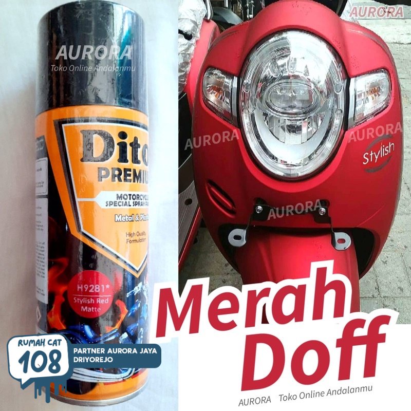 

Rumah Cat - Diton Premium Stylist Red Matt H9281 Merah Doff 9281 Honda Scoopy PCX 400ml Cat Pilok Pilox Dof Dop Sepeda Motor Mobil Rumah Cat Motor dan Mobil