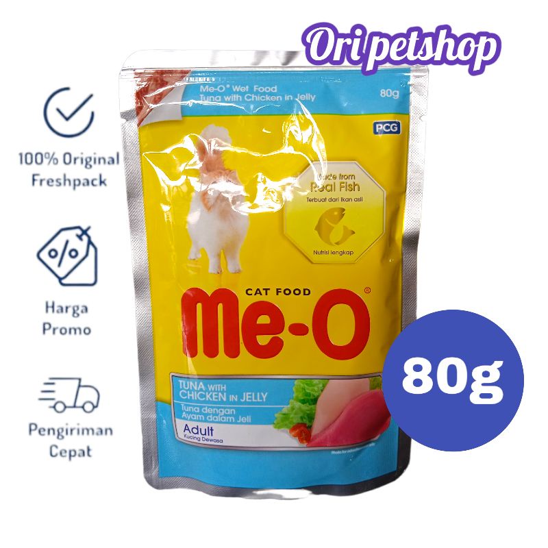 Meo Pouch Sachet 80gr Me-o Wet Cat Food - Tuna With Chicken In Jelly