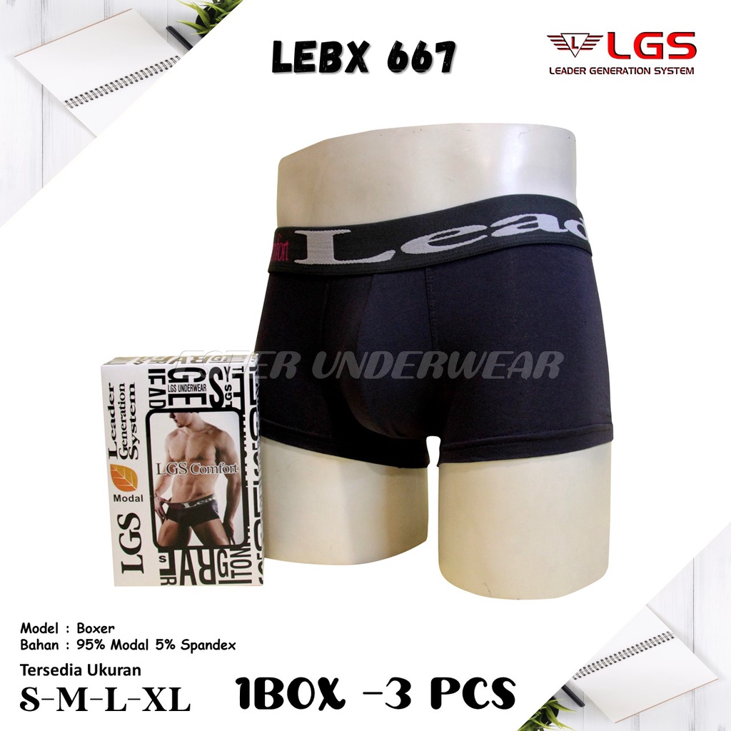 Celana Boxer Pria LGS 667 ISI 3Pcs |Celana Boxer Bahan Modal Spandex