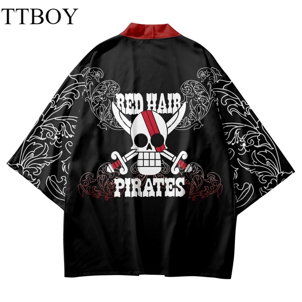 One Piece Hitam Baju Kimono Pria Cartoon Anime Outer Kimono Japan Men Women Oversized Loose Harajuku