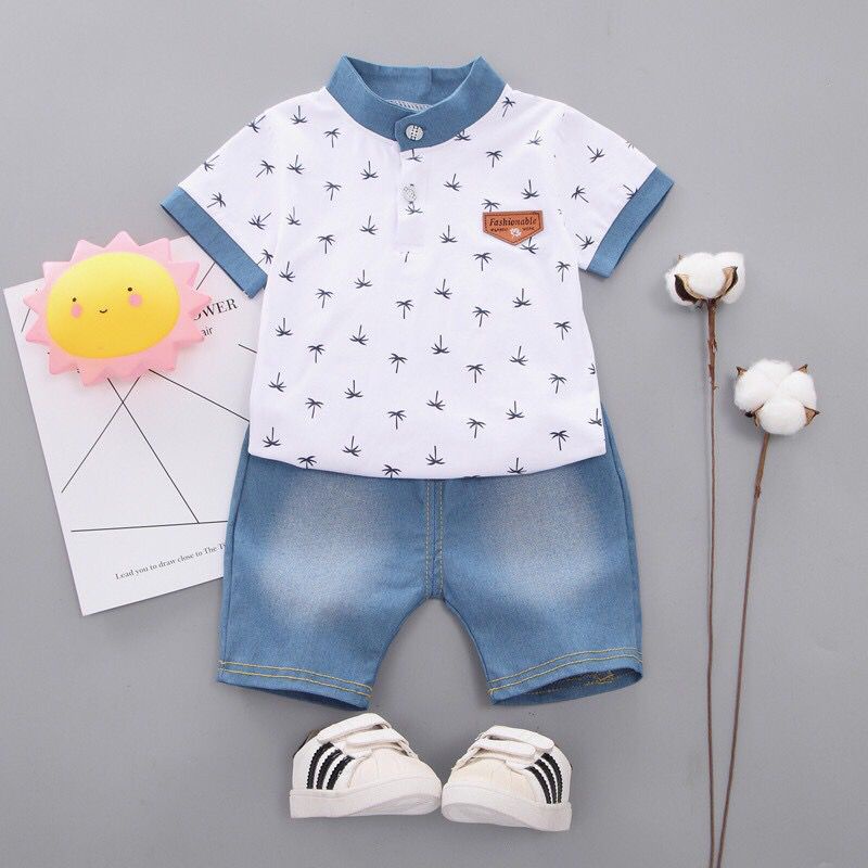 LID9126 - Setelan Bayi Pakaian Anak Lengan Pendek Motif + Celana Pendek - Your Affordable Quality!