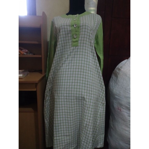 LONG TUNIK HIJAU KOTAK PRELOVED