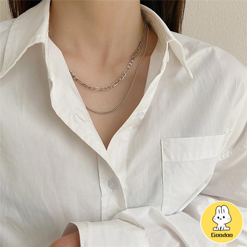 Eropa Retro Double Layer Kalung Fashion Sederhana Wanita Pria Kalung Aksesori -Doo