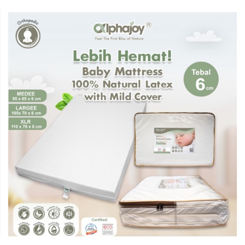 Alphajoy Baby Mattress Mild Cover kasur bayi 100% Natural Latex 110 x 70 size 95 x 65 uk 105 cocok box baby joie babyelle nuna pliko rig