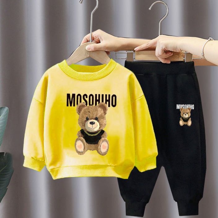 COD Baju Jogger Setelan Hoodie  Set Anak Cowok Cewek Import Mosohino Sweater Anak Laki-Laki Perempuan Usia 1-5Tahun Terbaru 2022 Unisex