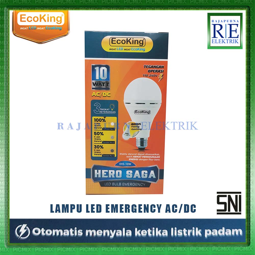 LAMPU LED EMERGENCY MAGIC ECOKING HERO SAGA 10W AC DC ORIGINAL