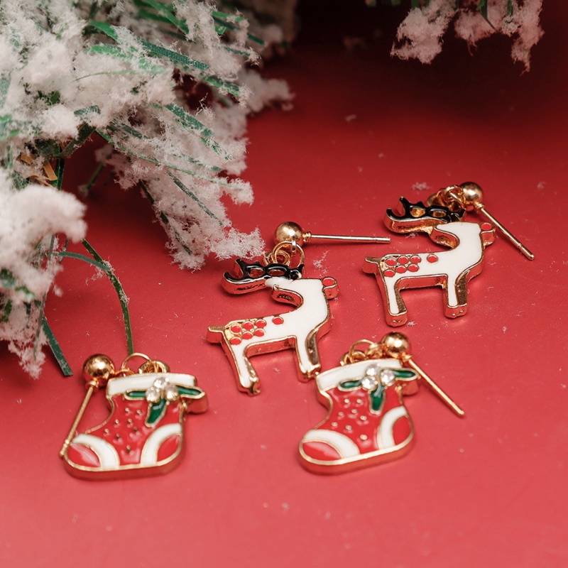 1 Pasang Anting Dangle Desain Santa Claus Pohon Natal Rusa Bell Bahan Alloy Untuk Wanita