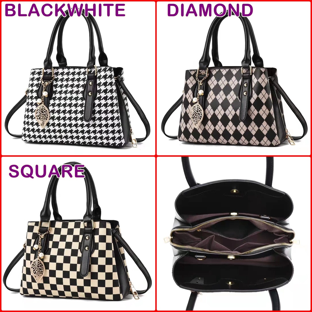 BQ3532 Blackwhite,Diamond,Square Tas Selempang Wanita Fashion Import Jakarta Realpic Grosir Murah