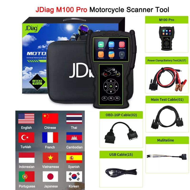 JDiag M100 Pro Tanpa Kabel DLC scaner motor injeksi universal