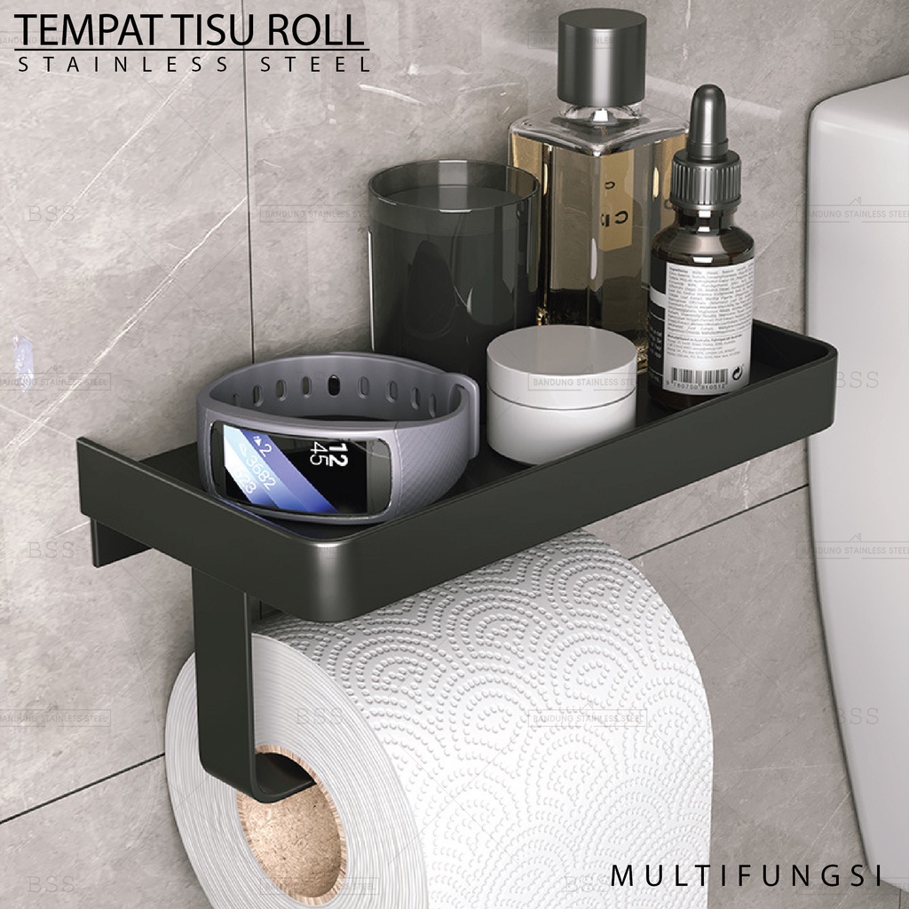 SUS304 Tempat Tisu Gulung Roll Tissue Tembok Dinding Minimalist Kamar Mandi Toilet Tatakan HP Sabun Simple Stainless Steel