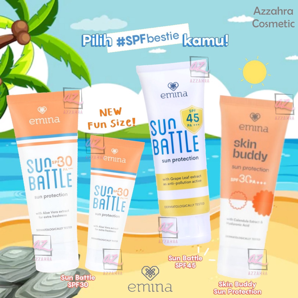 Emina Sun Protection SPF 30 PA+++ 60ml | Emina Sun Battle SPF 45 | 30 PA+++ 23ml Sunscreen Skin Buddy