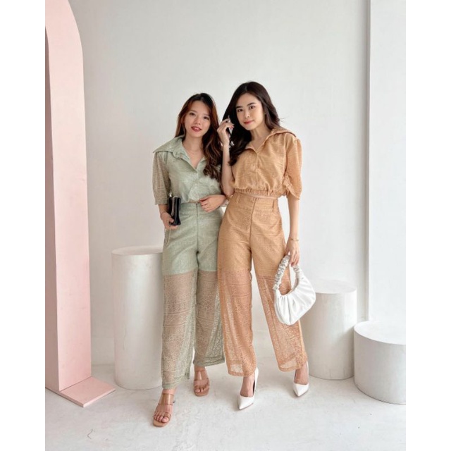 FS 9-112 Set Brokat / Setelan Atasan + Celana / Casual Brokat Premium