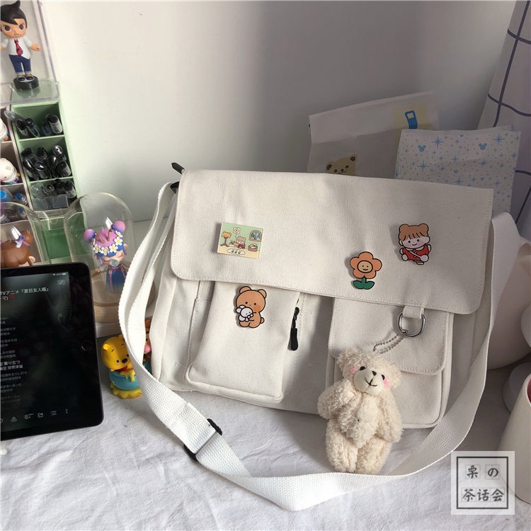 ◎Harajuku Jepang Lucu Vintage Gadis Messenger Tas Ulzzang Versi Korea Ins Mahasiswa Tas Kanvas Wanita Messenger Bag