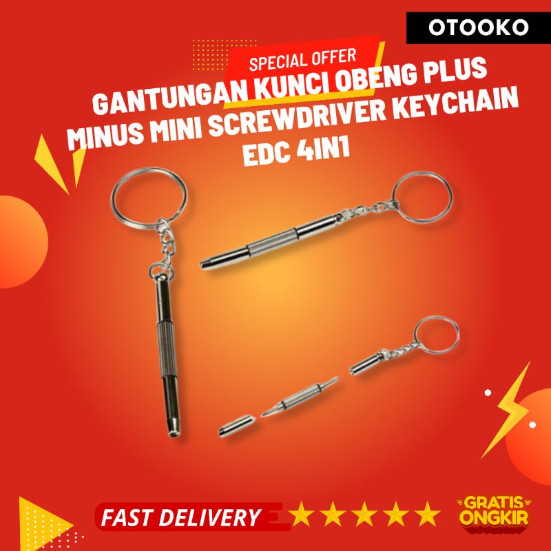 Gantungan Kunci Obeng Plus Minus Mini Screwdriver Keychain EDC 4in1 Murah